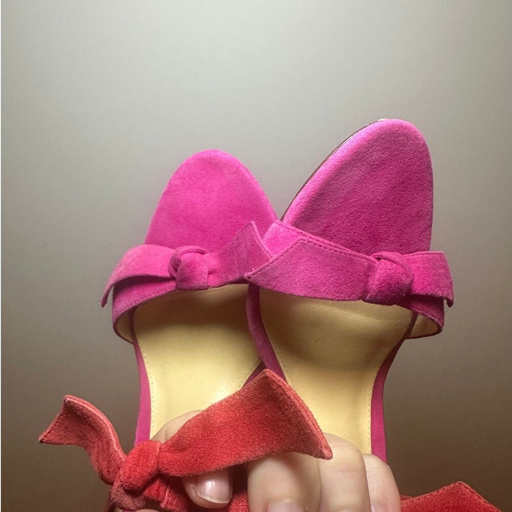 Alexandre Birman Clarita Suede Bow Ankle Tie Heels Coquette Pink Red 37.5 EU - Picture 8 of 13